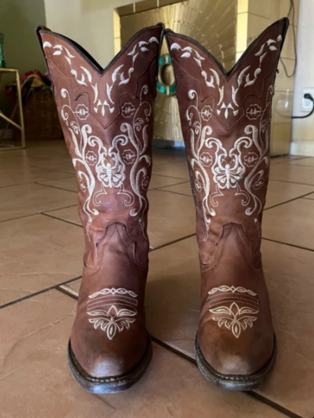 Brown embroidered boots